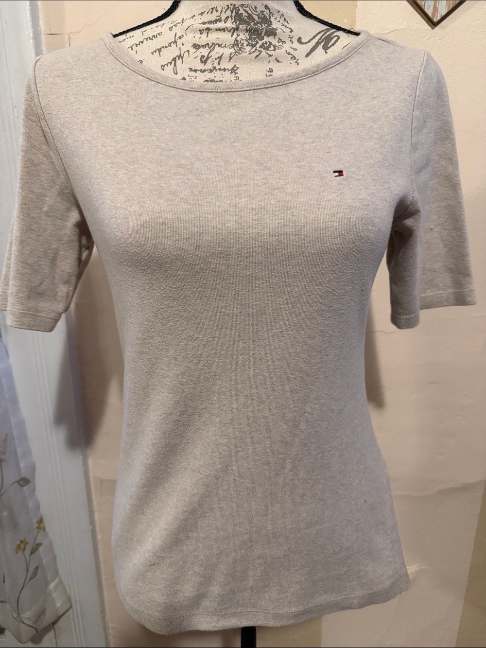 Tommy Hilfiger Beige Short-Sleeve Knit Top